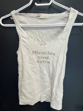 Pull&Bear Cream Ribbed Scoop Neck Tank